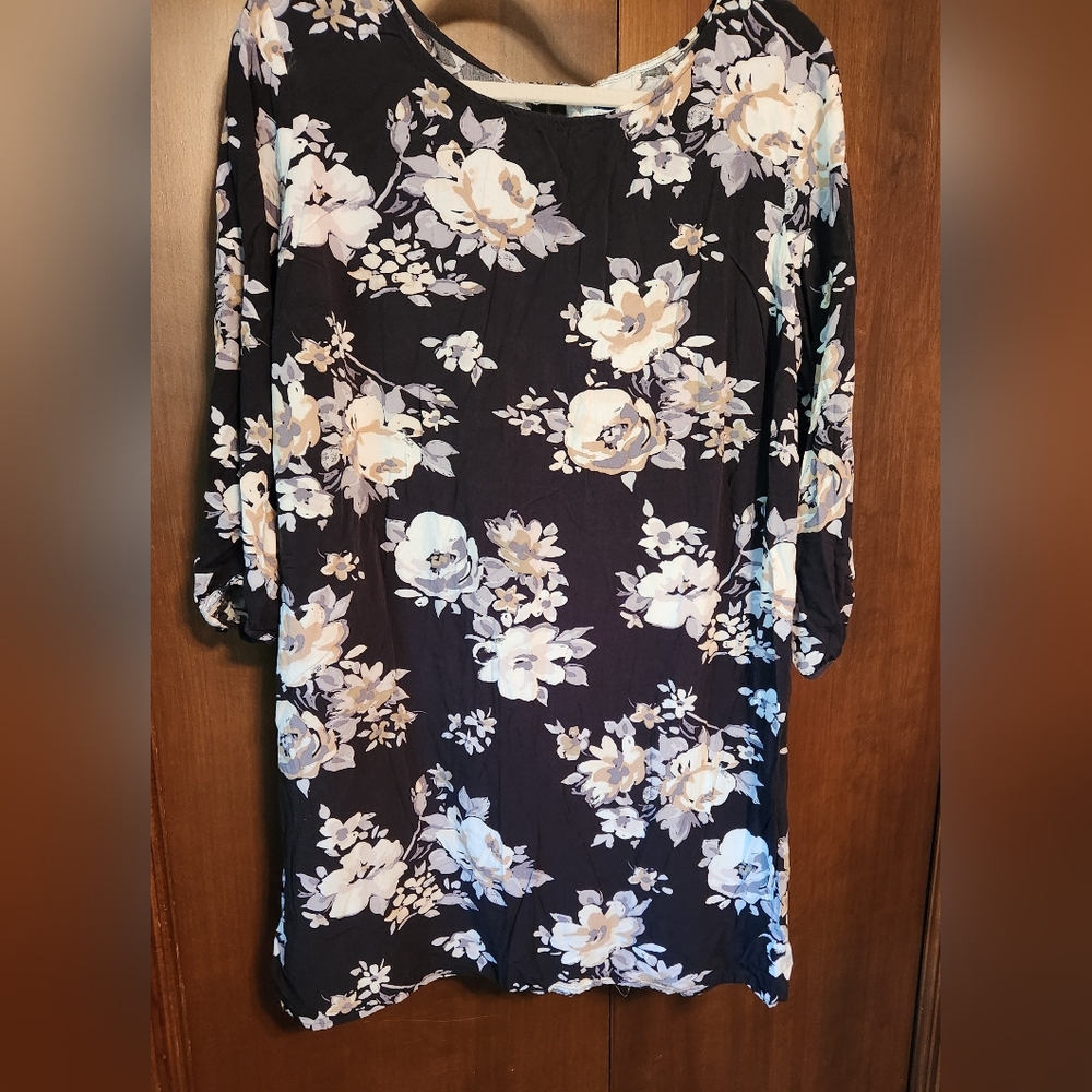 Floral Women's Dress - Black and Cream
